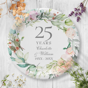 Prato De Papel Bodas de Prata 25º Aniversário de Casamento Floral