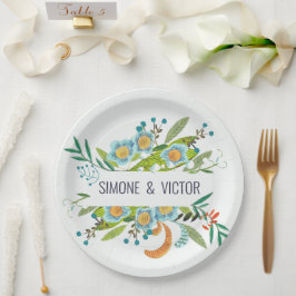 Prato De Papel Boêmia Botânica Verde e azul Floral