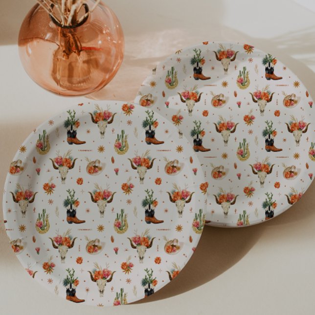 Prato De Papel Boêmio Ocidental (Western Theme Boho Paper Plates by Painted Paperie
)