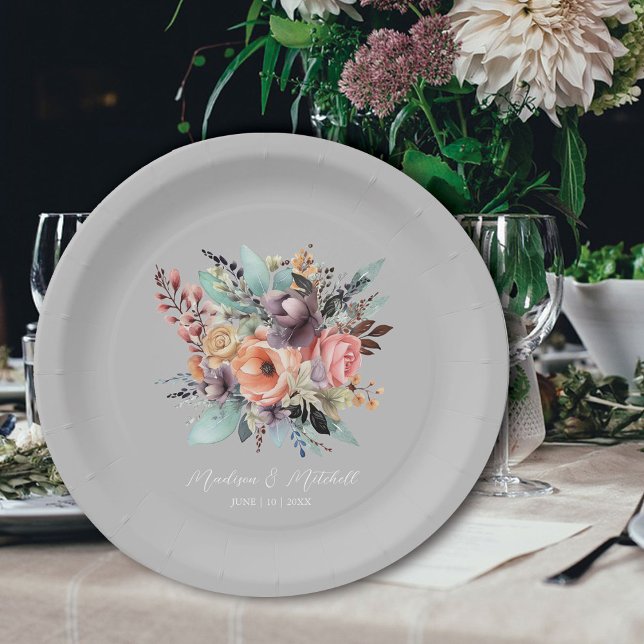 Prato De Papel Bohemian Floral Buquê Watercolor (Criador carregado)