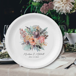 Prato De Papel Bohemian Floral Buquê Watercolor