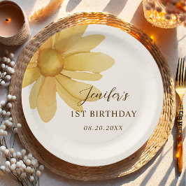 Prato De Papel Bohemian Yellow Daisy Floral Festa de aniversário