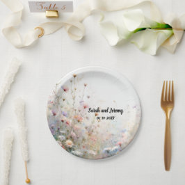 Prato De Papel Boho Aquarela Floral Flor de Campo Personalizar
