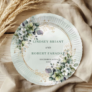 Prato De Papel Boho Aquarela Verde Personalizado Casamento