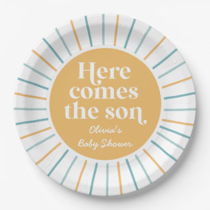 Prato De Papel Boho Aqui vem o Filho chuvinha de sol baby shower