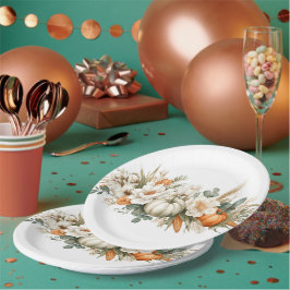 Prato De Papel Boho Autumn Floral Arrangement Paper Plate