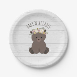 Prato De Papel Boho Bear Wood Inspirou Chá de fraldas Personaliza