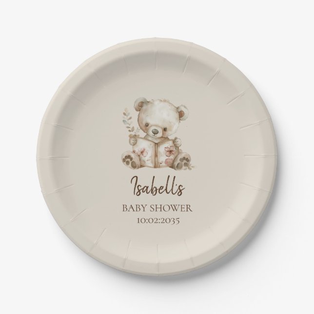 Prato De Papel Boho Bearly Wait Storytime Urso Convite de Churras (Frente)