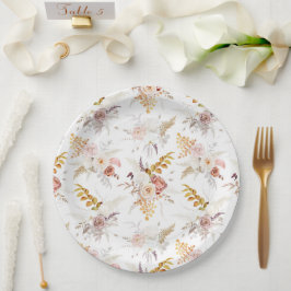 Prato De Papel Boho Bege, Grama das Pampas Terracota Aquarela Nós
