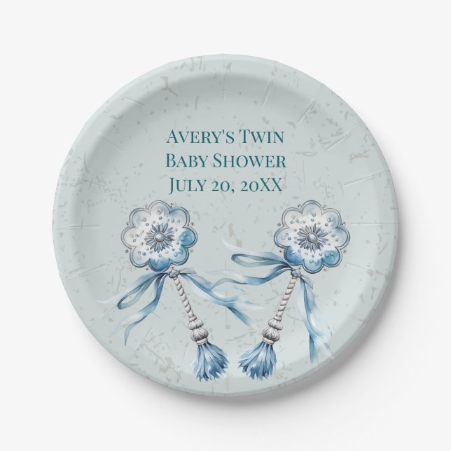 Prato De Papel Boho Blue Baby Rattle (Frente)