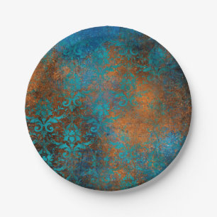 Prato De Papel Boho Blue Floral Damask Grunge