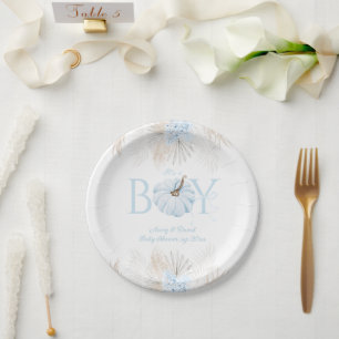 Prato De Papel Boho Blue Pumpkin É um Chá de fraldas de queda