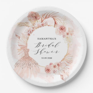 Prato De Papel Boho Blush Pampas - Chá de panela de vestir brilha