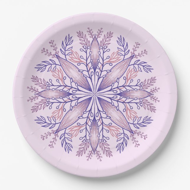 Prato De Papel Boho Botânico Roxo Fantasia Flor Mandala (Frente)
