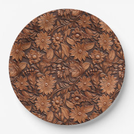 Prato De Papel Boho Brown Faux Leather Floral Casamento