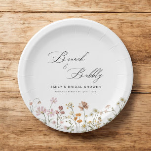 Prato De Papel Boho Brunch de Flores Silvestres & Espumante Chá d