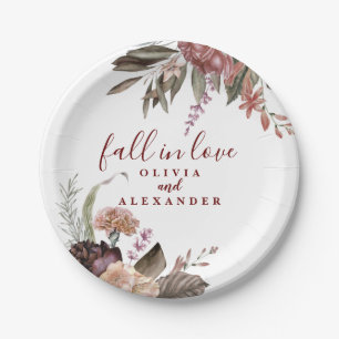 Prato De Papel Boho Burgundy Rosas se apaixonam por casamento flo