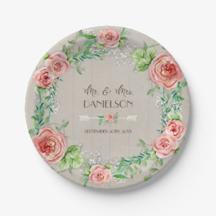 Prato De Papel BOHO Chic Bohemian Rustic Floral Cinza Barn Wood