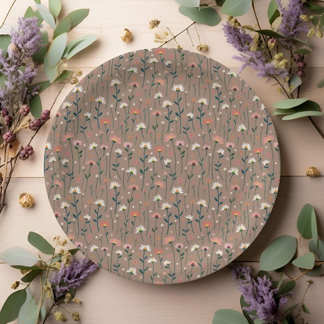 Prato De Papel Boho Chic Modern Wildflower Baby in Bloom Chá (Criador carregado)