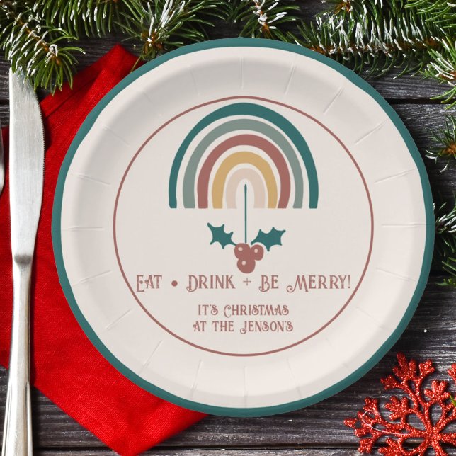 Prato De Papel Boho Christmas Rainbow (Criador carregado)