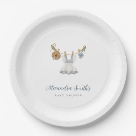 Prato De Papel Boho Clothesline Girl blue e white watercolor