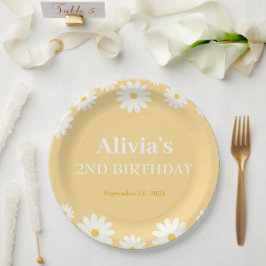 Prato De Papel Boho Daisy Dois Ouro Floral segundo aniversário Bo