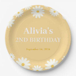 Prato De Papel Boho Daisy Dois Ouro Floral segundo aniversário Bo