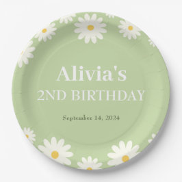 Prato De Papel Boho Daisy Dois segundo aniversário Boêmian Verde 