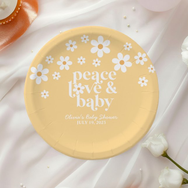 Prato De Papel boho Daisy peace love baby yellow (Criador carregado)