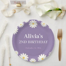 Prato De Papel Boho Daisy Two Floral Purple Bohemian segundo aniv