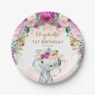 Prato De Papel Boho Elephant Wild One Birthday Chá de fraldas