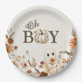 Prato De Papel Boho Fall Ghost Floral Oh Boy Baby Shower