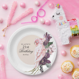 Prato De Papel Boho Feminine Tropical Pink aniversário de 21 anos