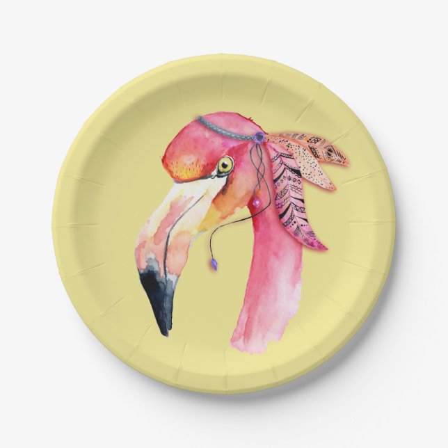 Prato De Papel Boho Fiona Flamingo Paper Plates (Frente)
