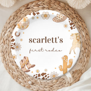 Prato De Papel Boho First Rodeo Cowgirl Papéis de Aniversário