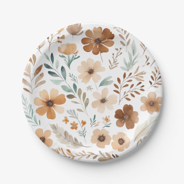 Prato De Papel Boho Flor Marrom Claro  (Frente)