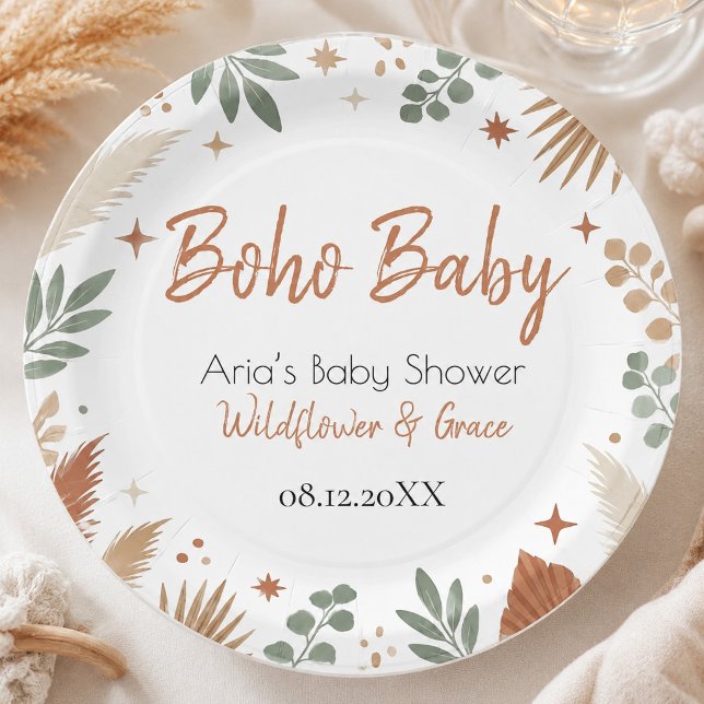 Prato De Papel Boho Flor Silvestre e Botânico Chic Gracioso (Boho Wildflower and Grace Chic Botanical Paper Plates)