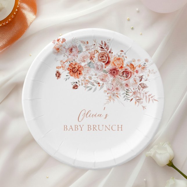 Prato De Papel Boho Floral Baby Brunch (Criador carregado)