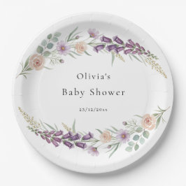 Prato De Papel Boho Floral Baby Shower Wildflower Watercolor 