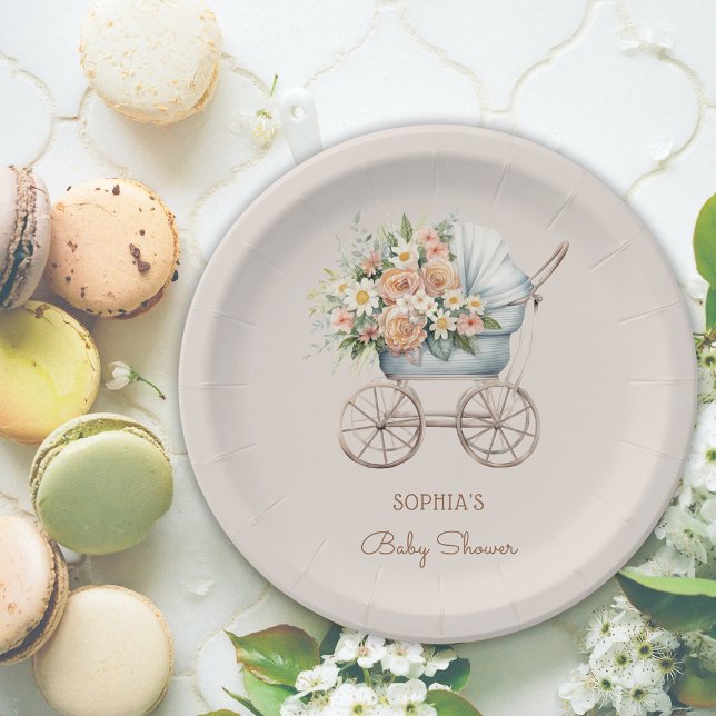 Prato De Papel Boho Floral Carrinho de Bebê Chás de Bebê (Criador carregado)