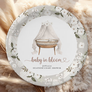 Prato De Papel Boho Floral Chá de fraldas Planta Neutra Bassinet