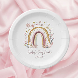Prato De Papel Boho Floral Rainbow Baby Sprinkle