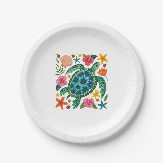 Prato De Papel Boho Floral Sea Turtle (Frente)