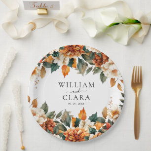 Prato De Papel Boho Floral Terracotta Watercolor Casamento