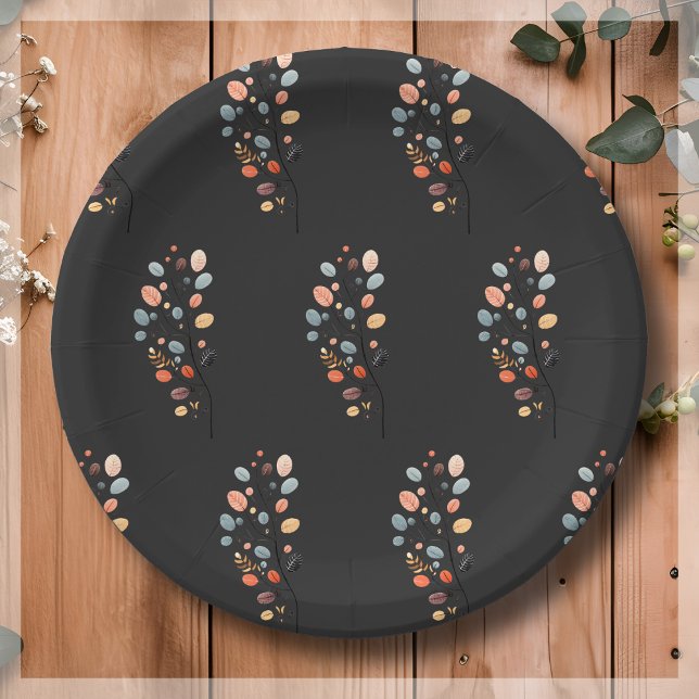 Prato De Papel Boho Folk Fall Autumn Leaf Ação de Graças (Criador carregado)