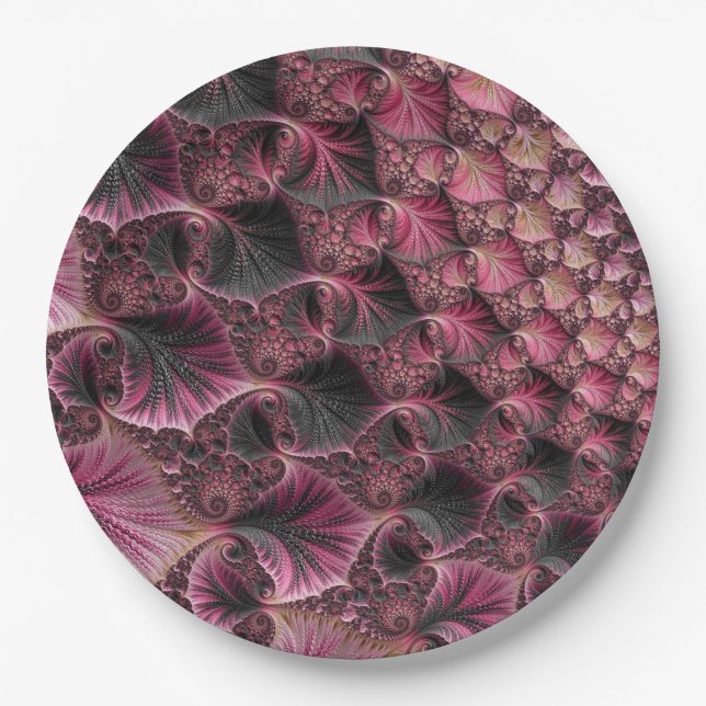 Prato De Papel Boho Funky Eclectic Cor-de-rosa Abstrato Fractal (Frente)
