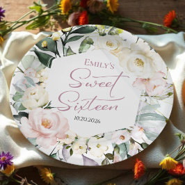 Prato De Papel Boho Greenery Floral Frame Sweet 16
