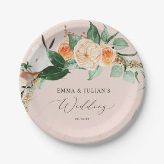 Prato De Papel Boho Greenery Pink Personalizado Casamento Botânic
