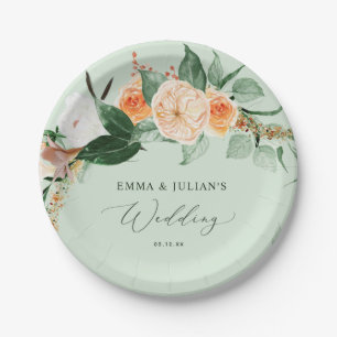 Prato De Papel Boho Greenery Sage Personalizado Casamento
