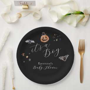 Prato De Papel Boho Halloween É um Chá de fraldas